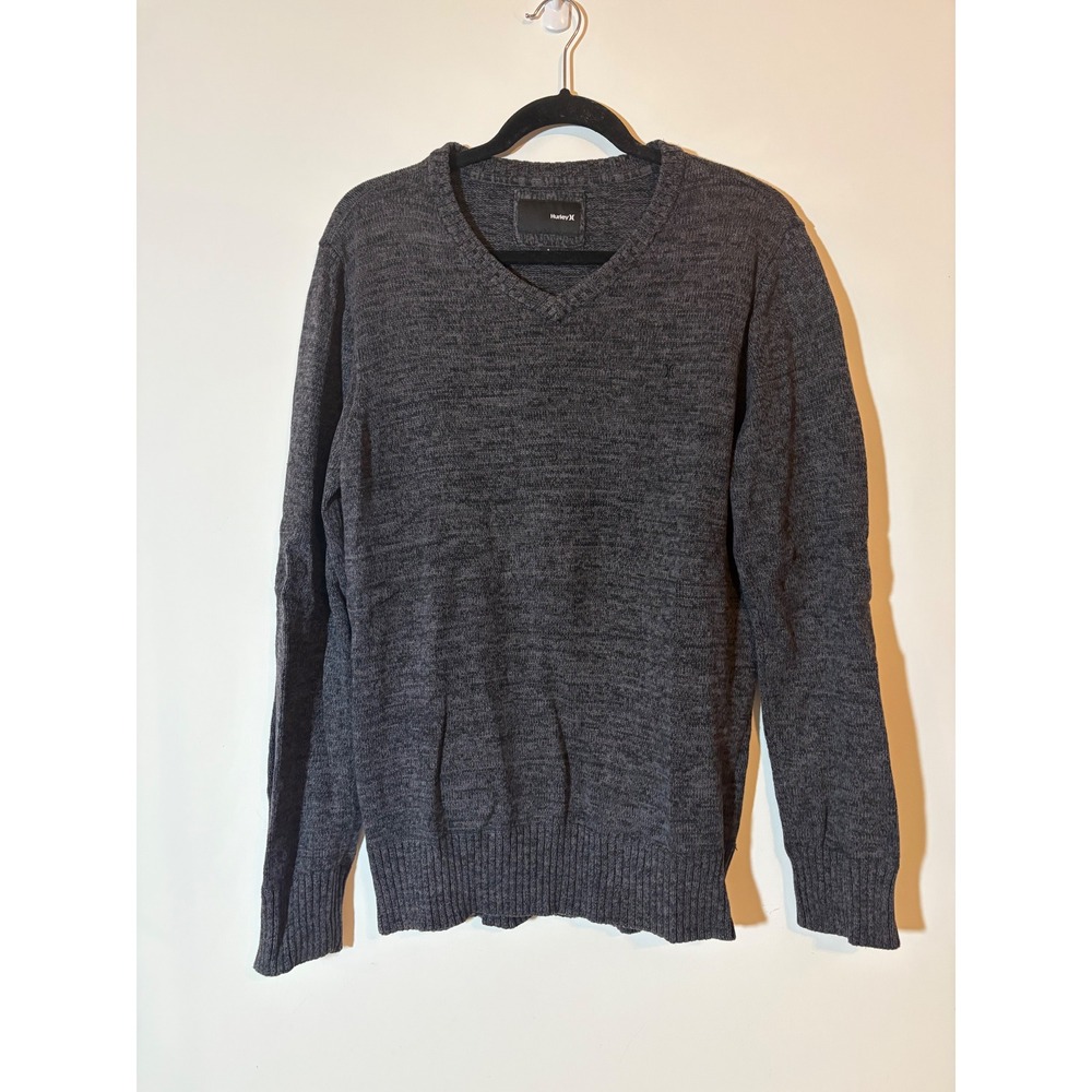 Hurley Mens V-Neck Sweater Size Large Charcoal Gray Marl Knit 100% Cotton